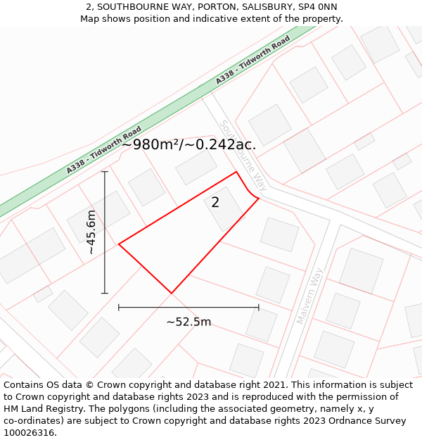 2, SOUTHBOURNE WAY, PORTON, SALISBURY, SP4 0NN: Plot and title map