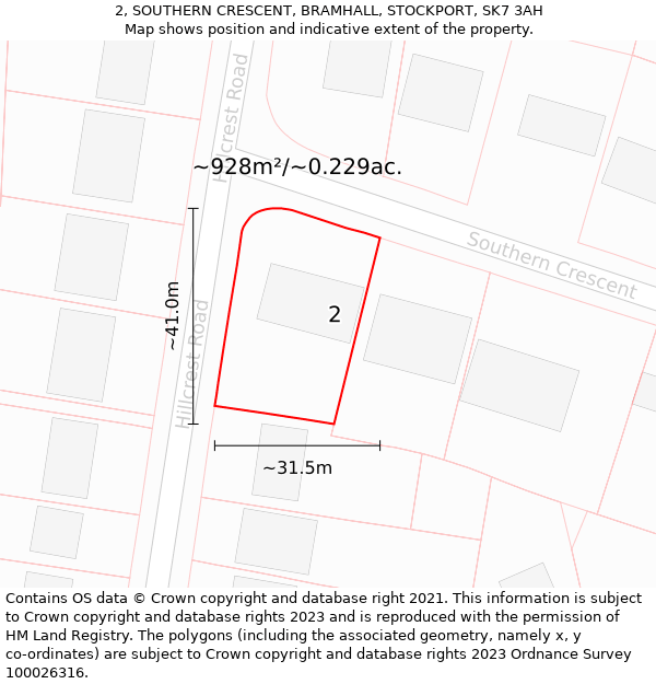 2, SOUTHERN CRESCENT, BRAMHALL, STOCKPORT, SK7 3AH: Plot and title map