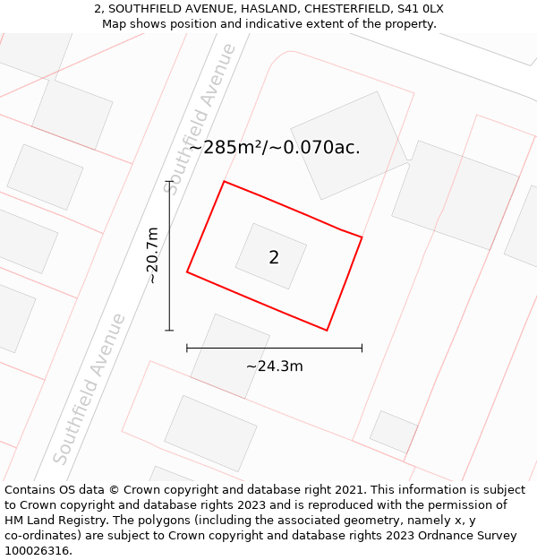 2, SOUTHFIELD AVENUE, HASLAND, CHESTERFIELD, S41 0LX: Plot and title map