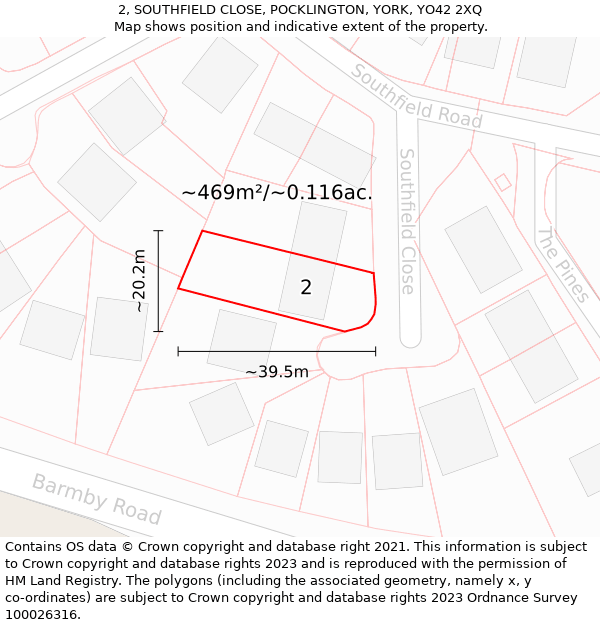 2, SOUTHFIELD CLOSE, POCKLINGTON, YORK, YO42 2XQ: Plot and title map