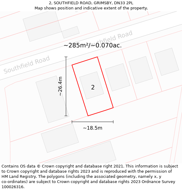 2, SOUTHFIELD ROAD, GRIMSBY, DN33 2PL: Plot and title map