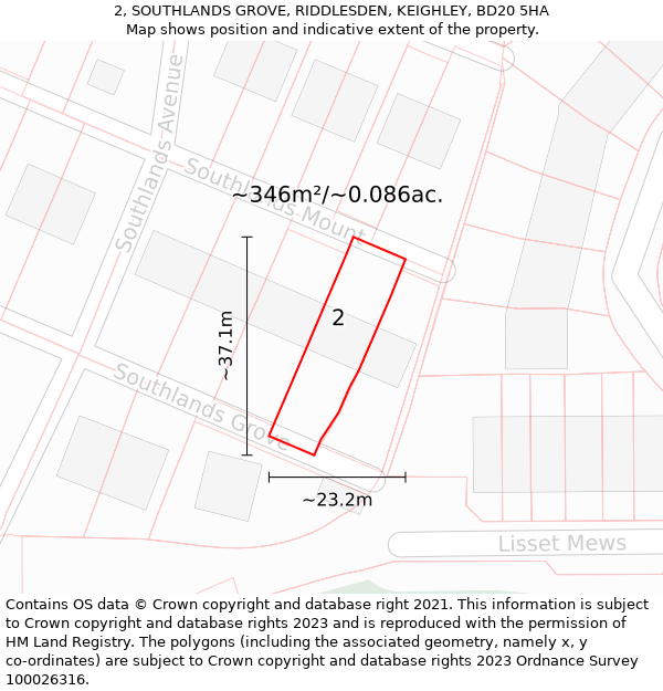 2, SOUTHLANDS GROVE, RIDDLESDEN, KEIGHLEY, BD20 5HA: Plot and title map