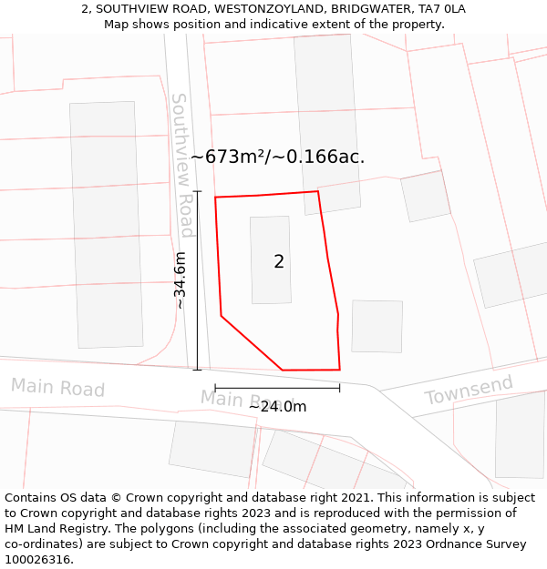 2, SOUTHVIEW ROAD, WESTONZOYLAND, BRIDGWATER, TA7 0LA: Plot and title map