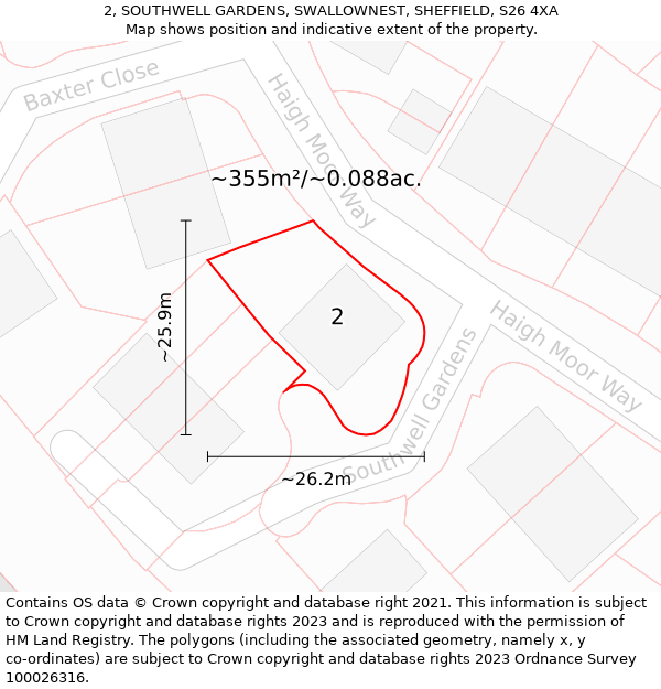 2, SOUTHWELL GARDENS, SWALLOWNEST, SHEFFIELD, S26 4XA: Plot and title map