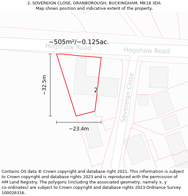 2, SOVEREIGN CLOSE, GRANBOROUGH, BUCKINGHAM, MK18 3DA: Plot and title map