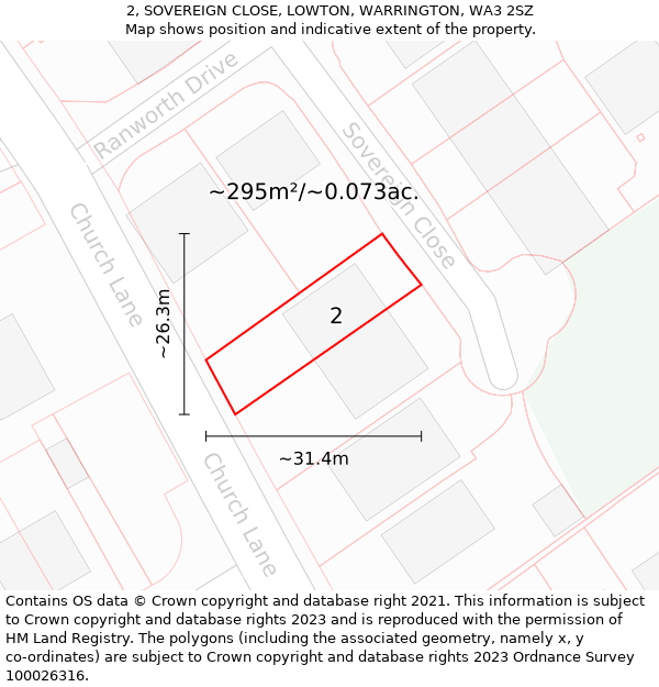 2, SOVEREIGN CLOSE, LOWTON, WARRINGTON, WA3 2SZ: Plot and title map