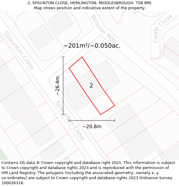 2, SPAUNTON CLOSE, HEMLINGTON, MIDDLESBROUGH, TS8 9RE: Plot and title map