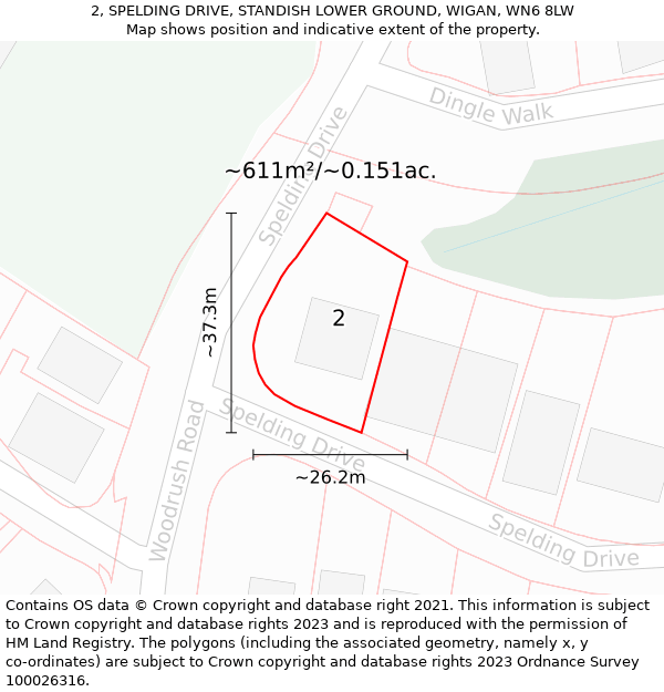 2, SPELDING DRIVE, STANDISH LOWER GROUND, WIGAN, WN6 8LW: Plot and title map