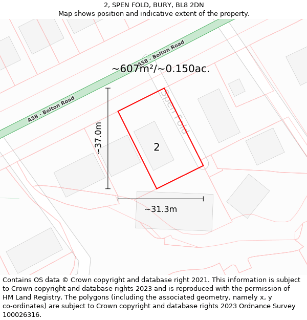 2, SPEN FOLD, BURY, BL8 2DN: Plot and title map