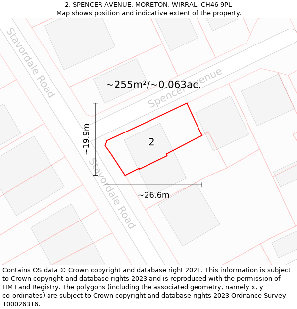 2, SPENCER AVENUE, MORETON, WIRRAL, CH46 9PL: Plot and title map