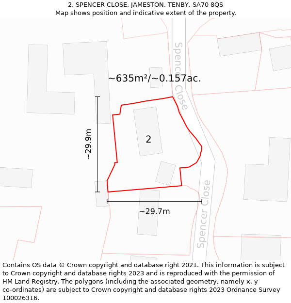 2, SPENCER CLOSE, JAMESTON, TENBY, SA70 8QS: Plot and title map