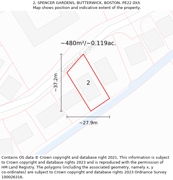 2, SPENCER GARDENS, BUTTERWICK, BOSTON, PE22 0XA: Plot and title map