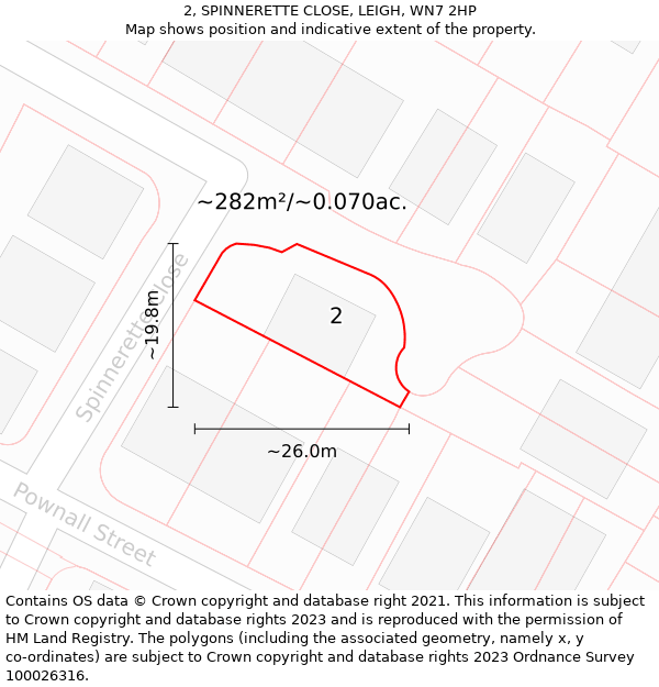 2, SPINNERETTE CLOSE, LEIGH, WN7 2HP: Plot and title map