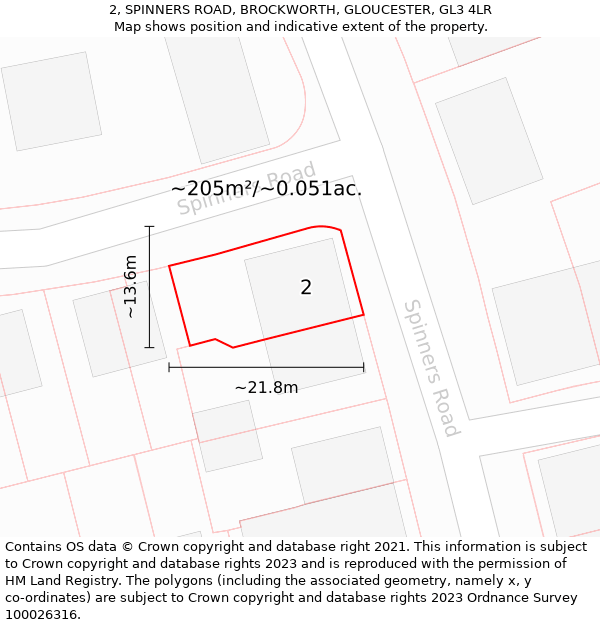 2, SPINNERS ROAD, BROCKWORTH, GLOUCESTER, GL3 4LR: Plot and title map