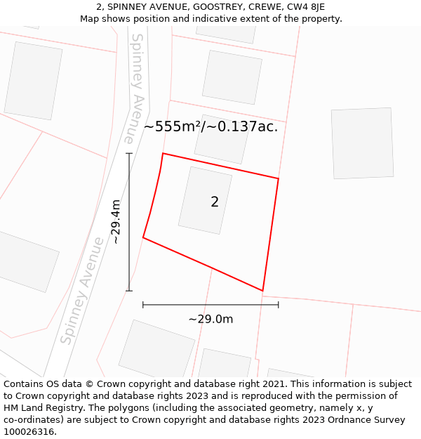 2, SPINNEY AVENUE, GOOSTREY, CREWE, CW4 8JE: Plot and title map