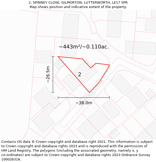 2, SPINNEY CLOSE, GILMORTON, LUTTERWORTH, LE17 5PR: Plot and title map