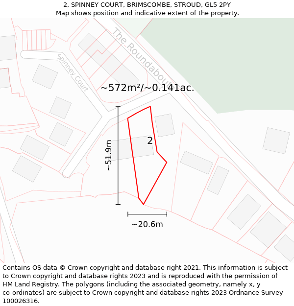 2, SPINNEY COURT, BRIMSCOMBE, STROUD, GL5 2PY: Plot and title map