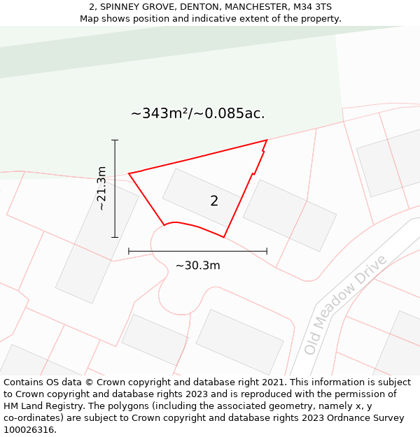2, SPINNEY GROVE, DENTON, MANCHESTER, M34 3TS: Plot and title map
