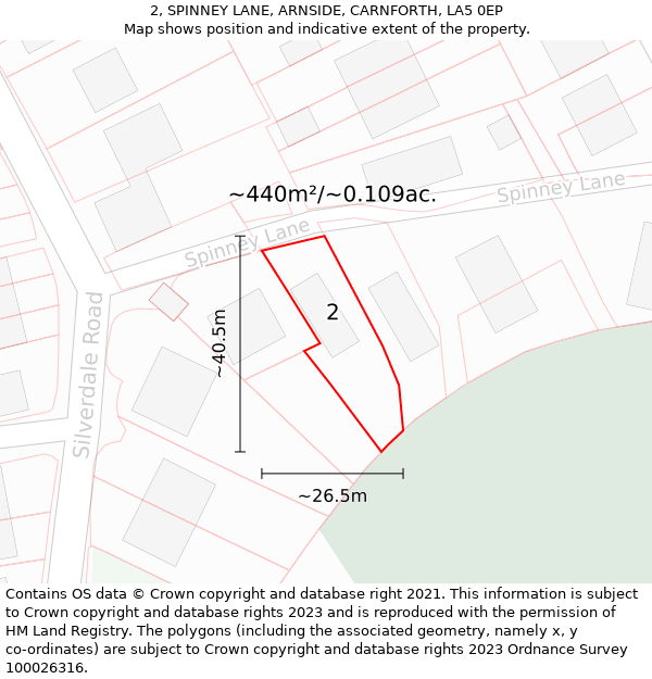 2, SPINNEY LANE, ARNSIDE, CARNFORTH, LA5 0EP: Plot and title map