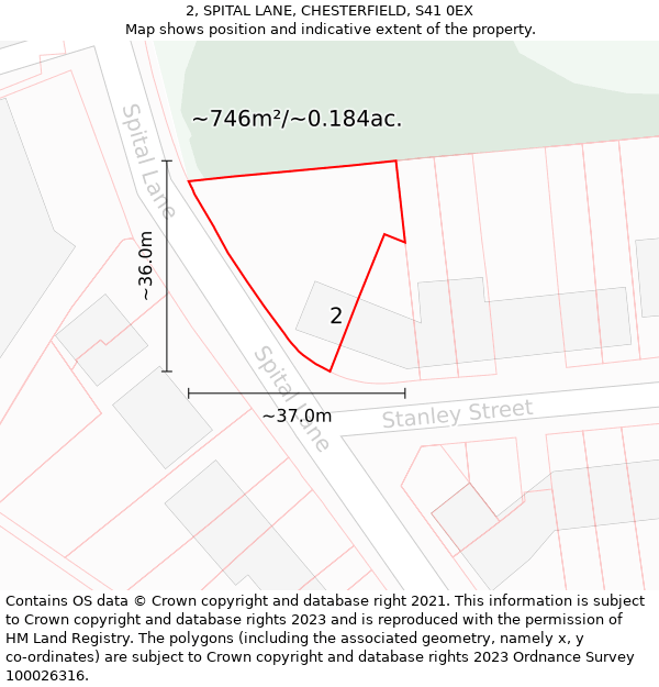 2, SPITAL LANE, CHESTERFIELD, S41 0EX: Plot and title map