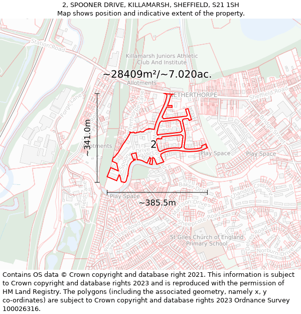2, SPOONER DRIVE, KILLAMARSH, SHEFFIELD, S21 1SH: Plot and title map