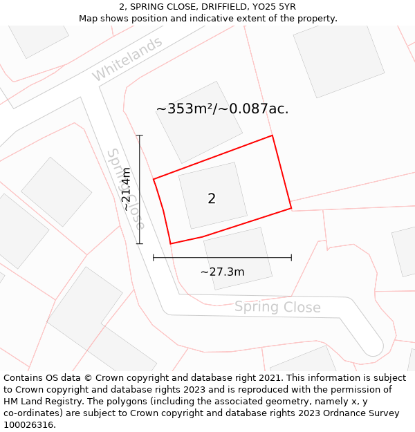 2, SPRING CLOSE, DRIFFIELD, YO25 5YR: Plot and title map