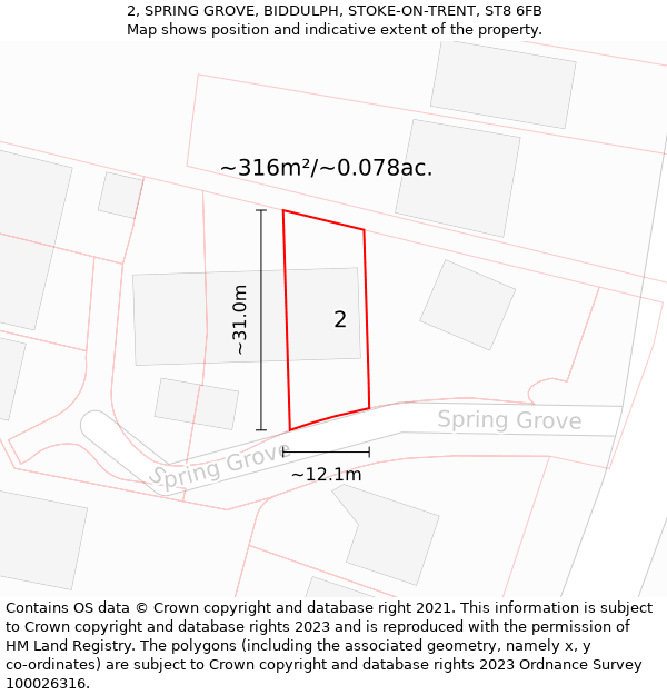 2, SPRING GROVE, BIDDULPH, STOKE-ON-TRENT, ST8 6FB: Plot and title map