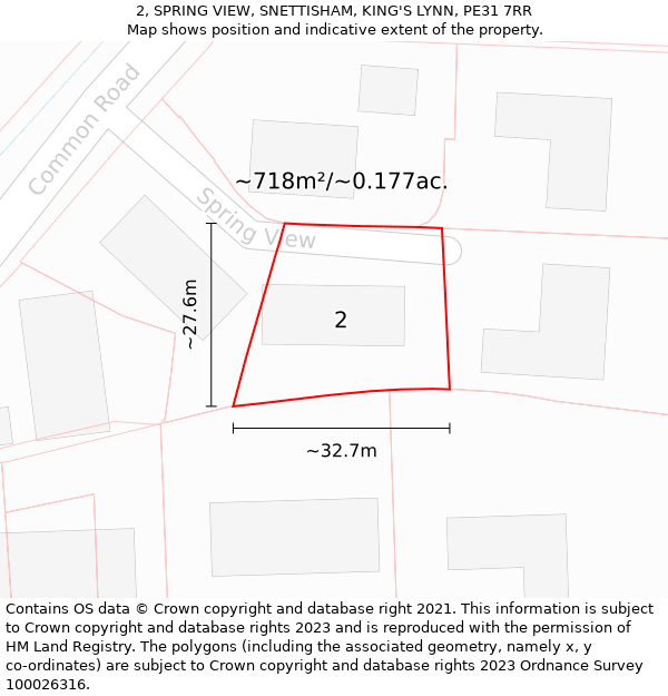 2, SPRING VIEW, SNETTISHAM, KING'S LYNN, PE31 7RR: Plot and title map