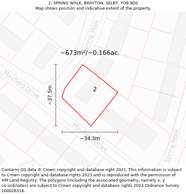 2, SPRING WALK, BRAYTON, SELBY, YO8 9DS: Plot and title map