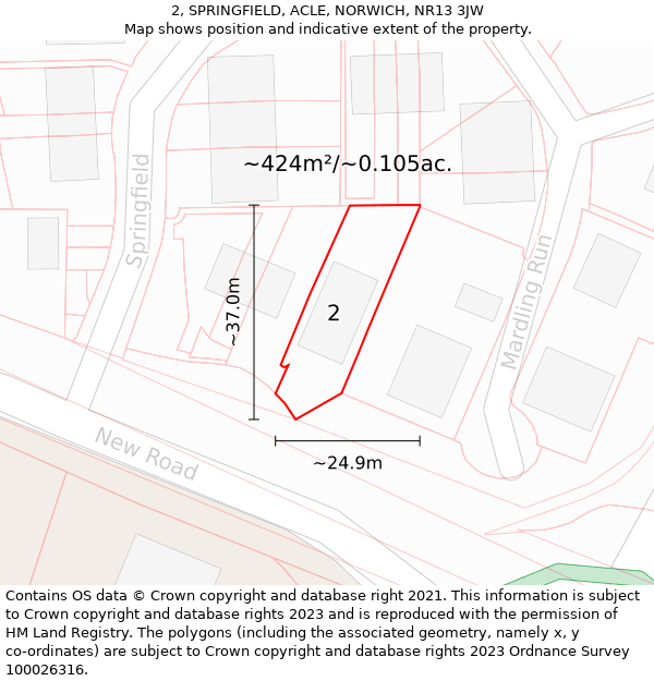 2, SPRINGFIELD, ACLE, NORWICH, NR13 3JW: Plot and title map