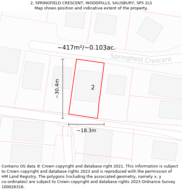 2, SPRINGFIELD CRESCENT, WOODFALLS, SALISBURY, SP5 2LS: Plot and title map