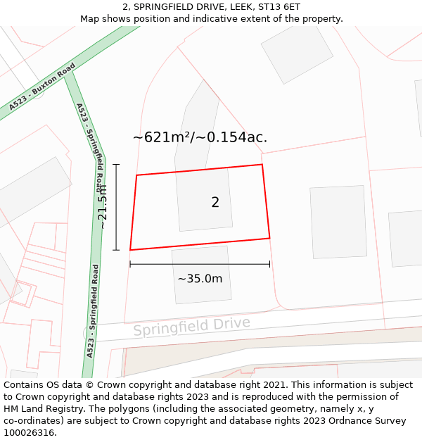 2, SPRINGFIELD DRIVE, LEEK, ST13 6ET: Plot and title map