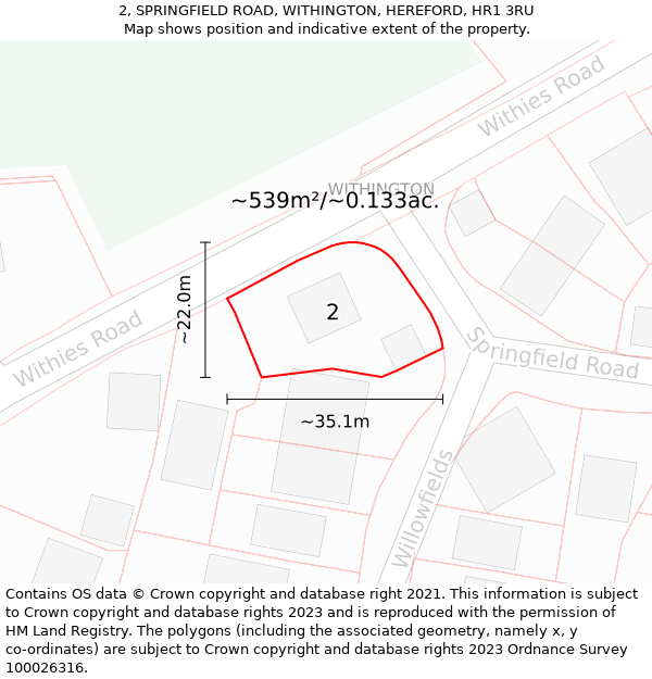 2, SPRINGFIELD ROAD, WITHINGTON, HEREFORD, HR1 3RU: Plot and title map