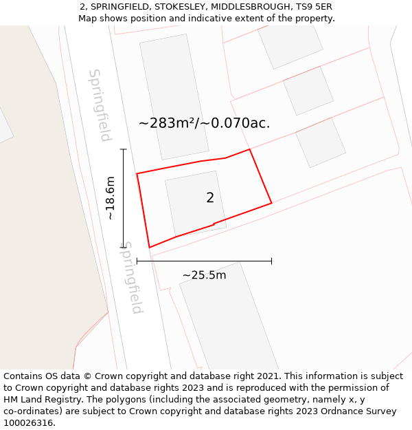 2, SPRINGFIELD, STOKESLEY, MIDDLESBROUGH, TS9 5ER: Plot and title map