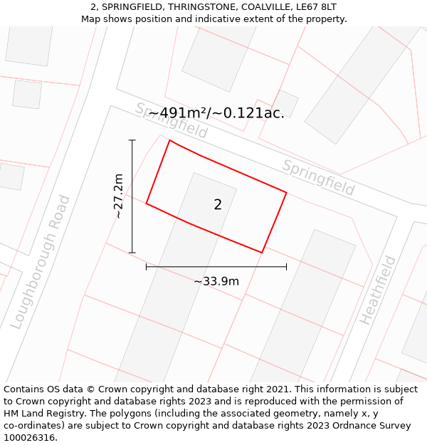 2, SPRINGFIELD, THRINGSTONE, COALVILLE, LE67 8LT: Plot and title map