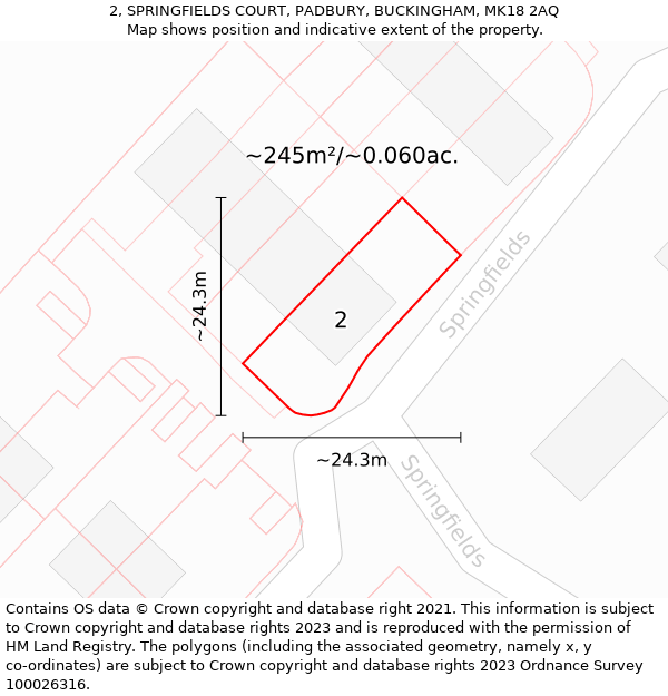 2, SPRINGFIELDS COURT, PADBURY, BUCKINGHAM, MK18 2AQ: Plot and title map