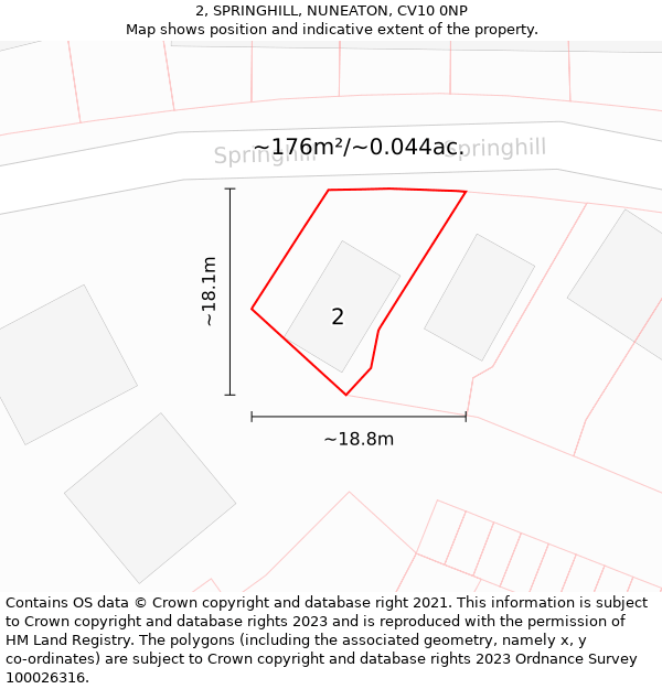 2, SPRINGHILL, NUNEATON, CV10 0NP: Plot and title map