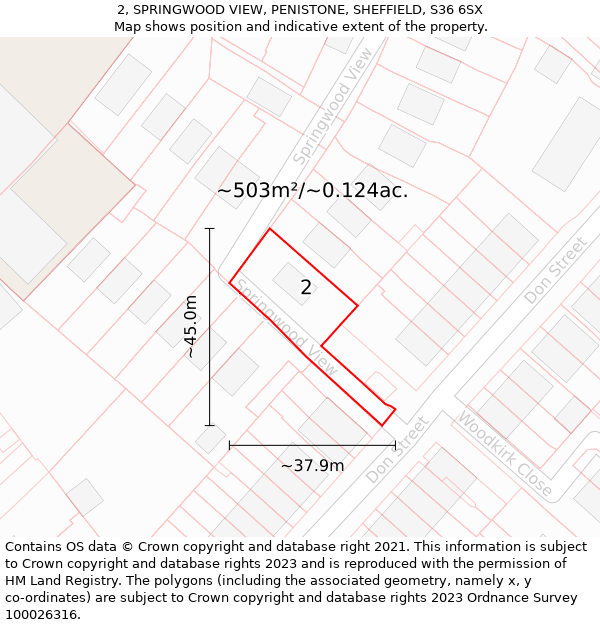 2, SPRINGWOOD VIEW, PENISTONE, SHEFFIELD, S36 6SX: Plot and title map