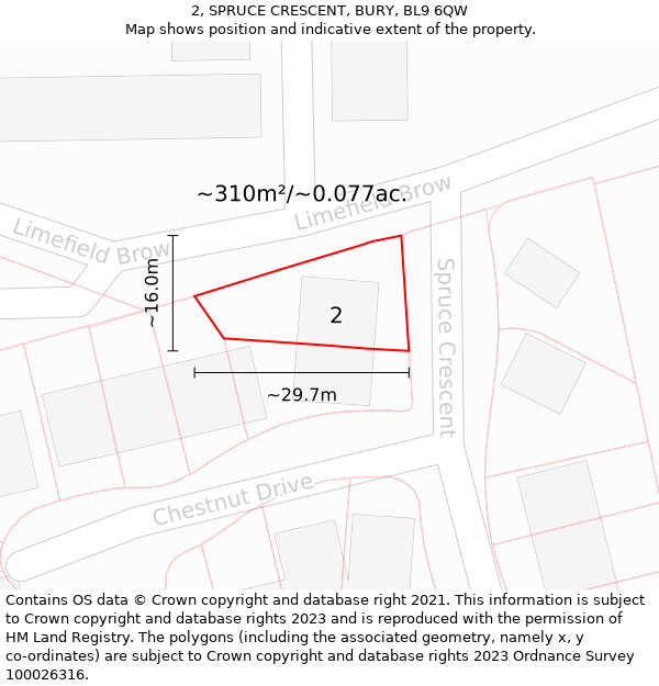 2, SPRUCE CRESCENT, BURY, BL9 6QW: Plot and title map
