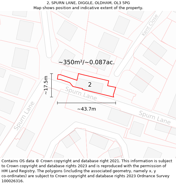 2, SPURN LANE, DIGGLE, OLDHAM, OL3 5PG: Plot and title map