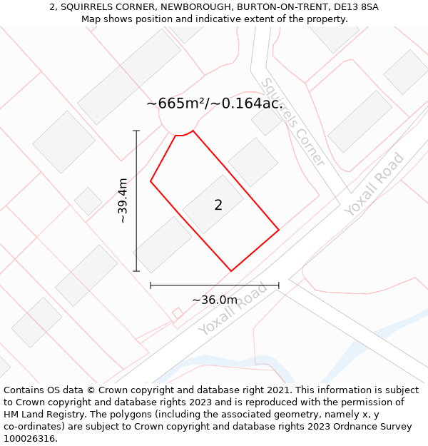 2, SQUIRRELS CORNER, NEWBOROUGH, BURTON-ON-TRENT, DE13 8SA: Plot and title map