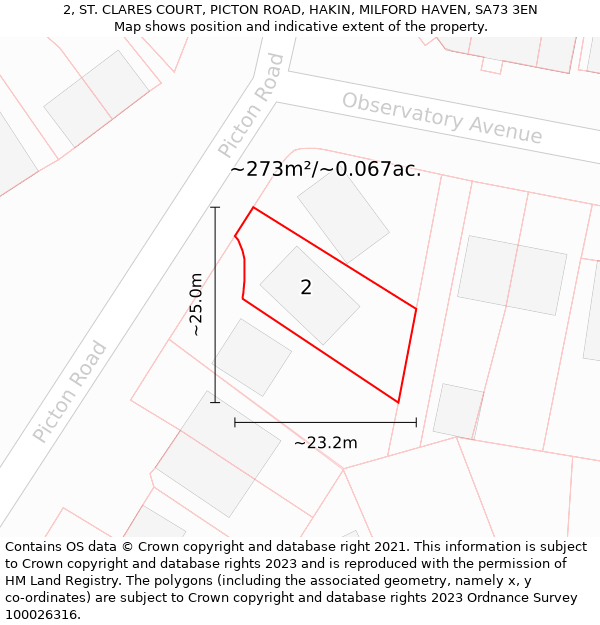 2, ST. CLARES COURT, PICTON ROAD, HAKIN, MILFORD HAVEN, SA73 3EN: Plot and title map