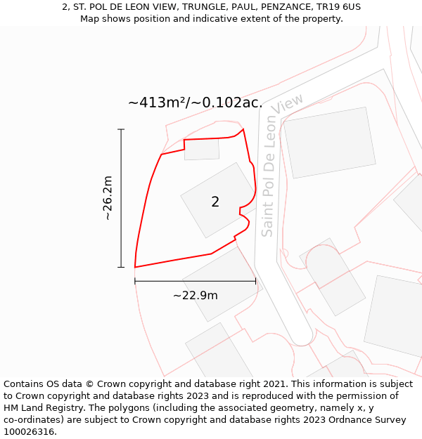 2, ST. POL DE LEON VIEW, TRUNGLE, PAUL, PENZANCE, TR19 6US: Plot and title map