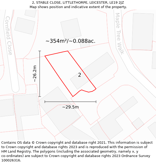 2, STABLE CLOSE, LITTLETHORPE, LEICESTER, LE19 2JZ: Plot and title map