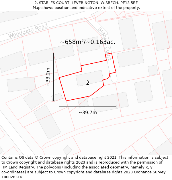 2, STABLES COURT, LEVERINGTON, WISBECH, PE13 5BF: Plot and title map