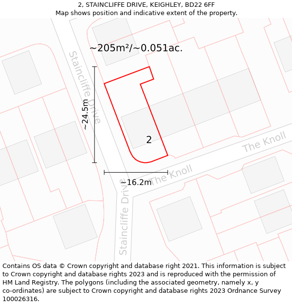 2, STAINCLIFFE DRIVE, KEIGHLEY, BD22 6FF: Plot and title map