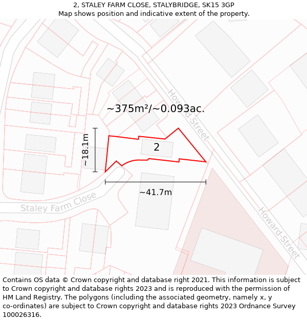 2, STALEY FARM CLOSE, STALYBRIDGE, SK15 3GP: Plot and title map