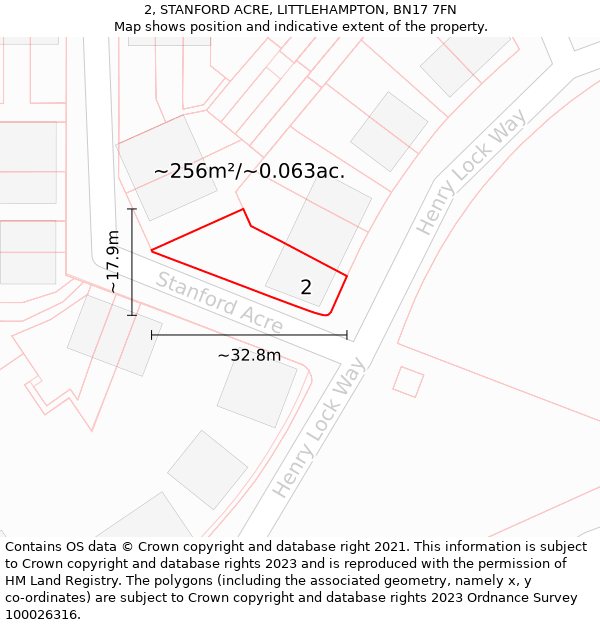 2, STANFORD ACRE, LITTLEHAMPTON, BN17 7FN: Plot and title map