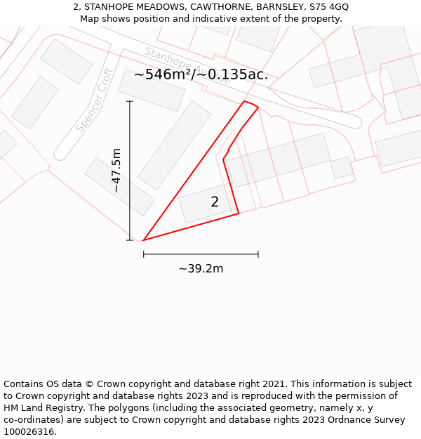 2, STANHOPE MEADOWS, CAWTHORNE, BARNSLEY, S75 4GQ: Plot and title map