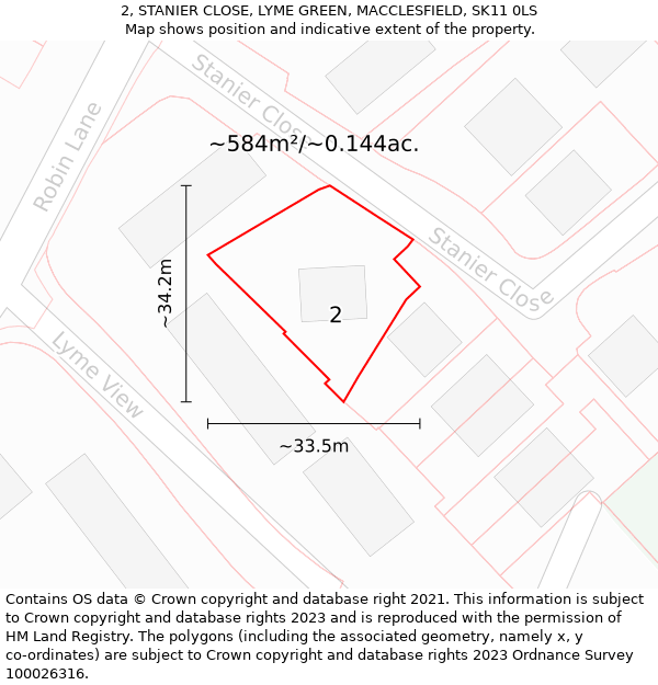 2, STANIER CLOSE, LYME GREEN, MACCLESFIELD, SK11 0LS: Plot and title map